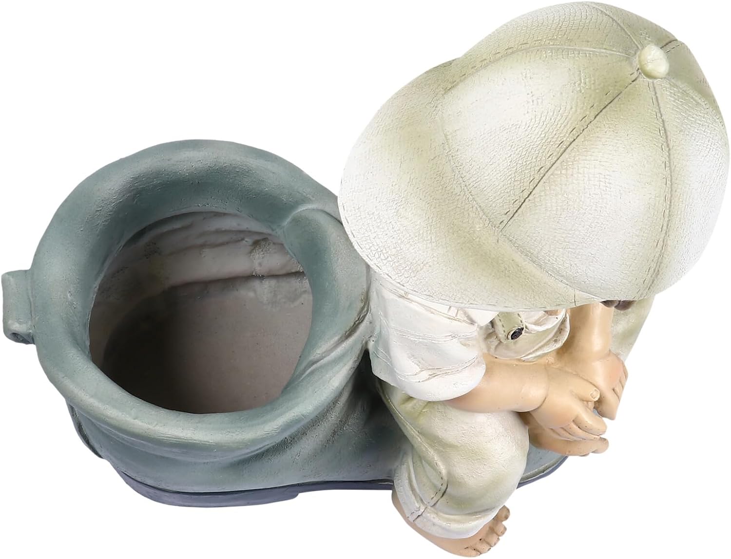 Cartoon Boy Resin Sculpture with Small Flower Pot for Garden and Desktop Decoration, Micro Succulent Ornament, Outdoor Patio Yard Figurine