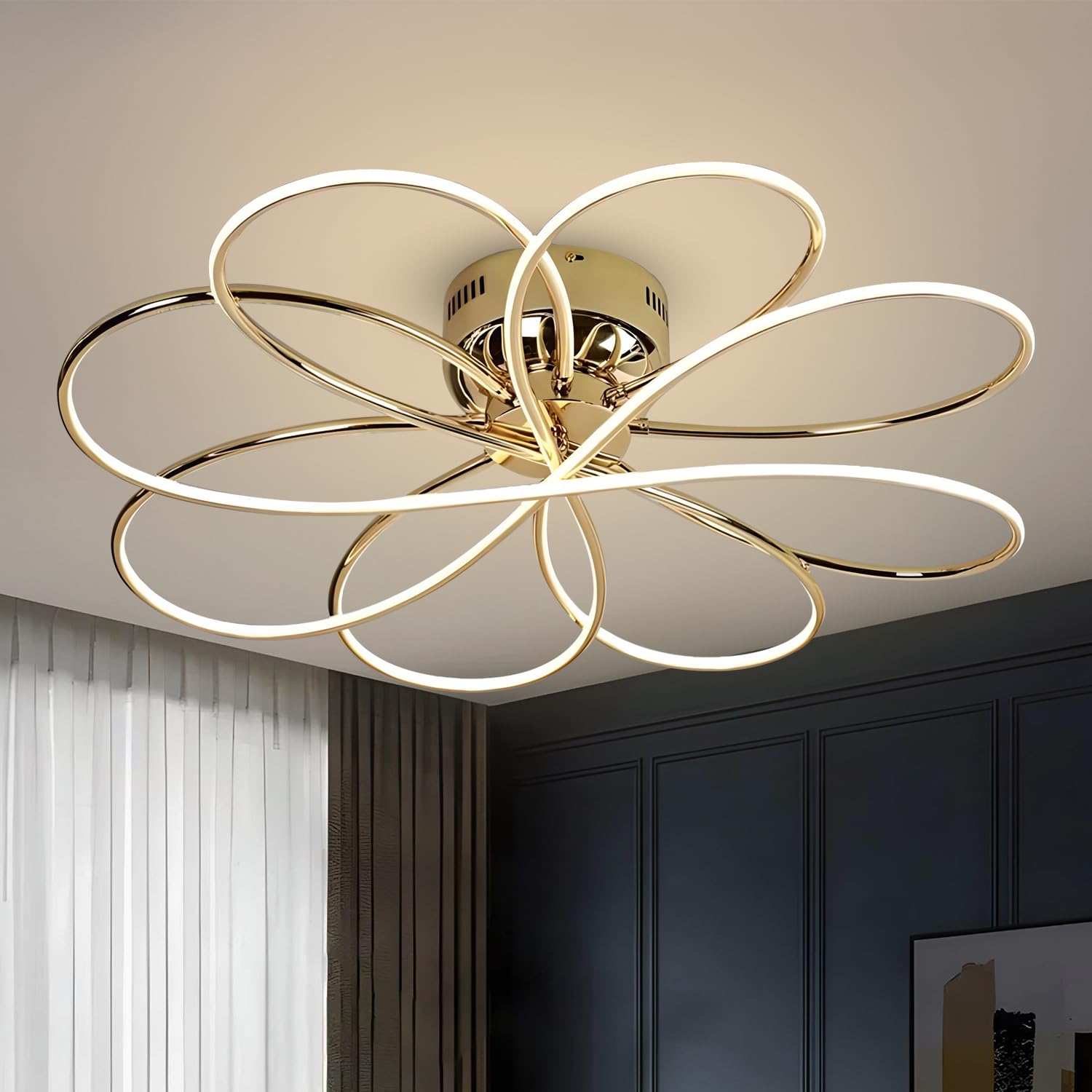 Smartway® Celuna Golden Aluminium LED Ceiling Light | Modern Flower Design Chandelier | 3 Color Modes (Warm, Neutral, White) | Decorative Home & Living Room Light | 1 Year Warranty-image-37