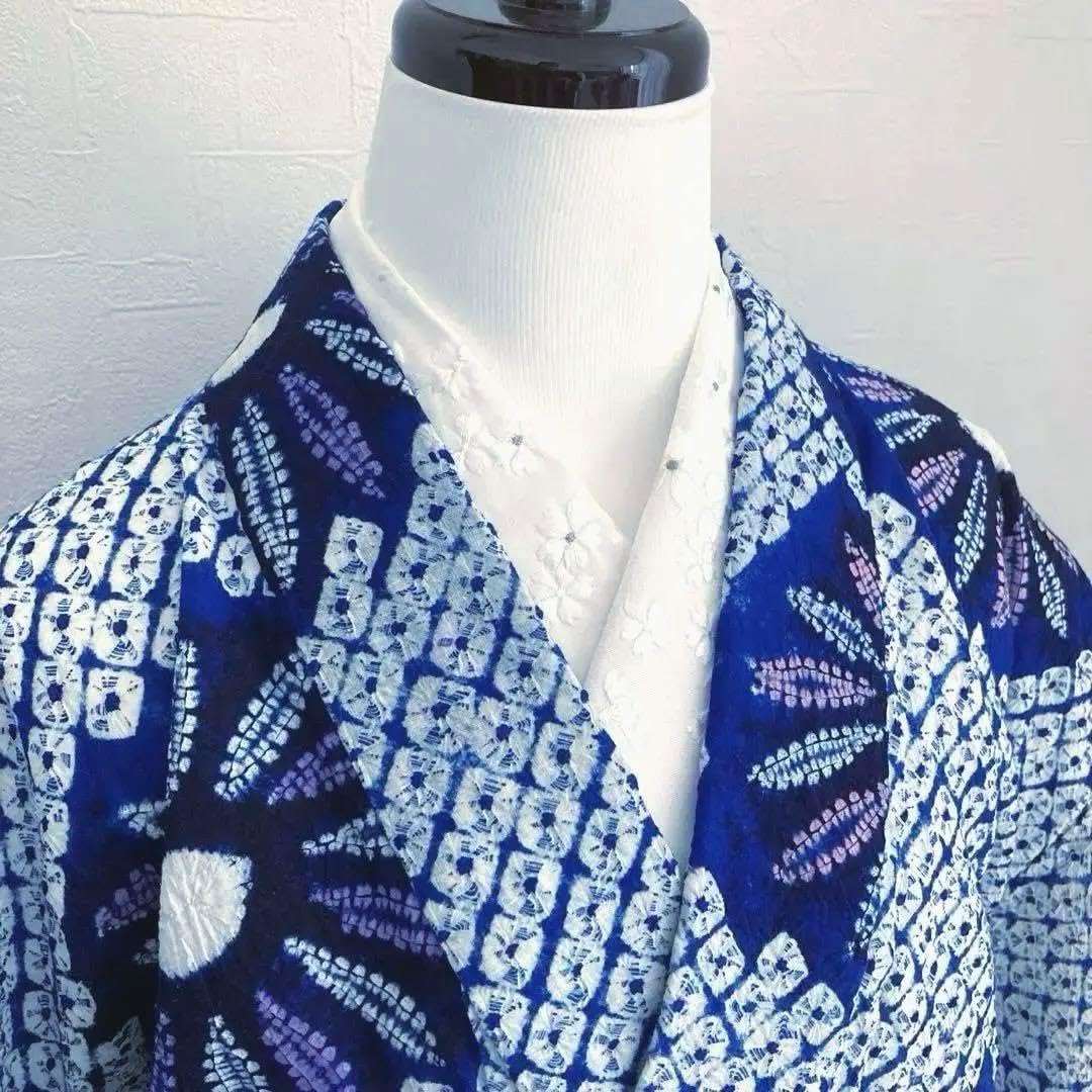 有松絞り浴衣 蜘蛛絞り しつけ糸付 手縫い 上質浴衣 花模様 No.4-A100