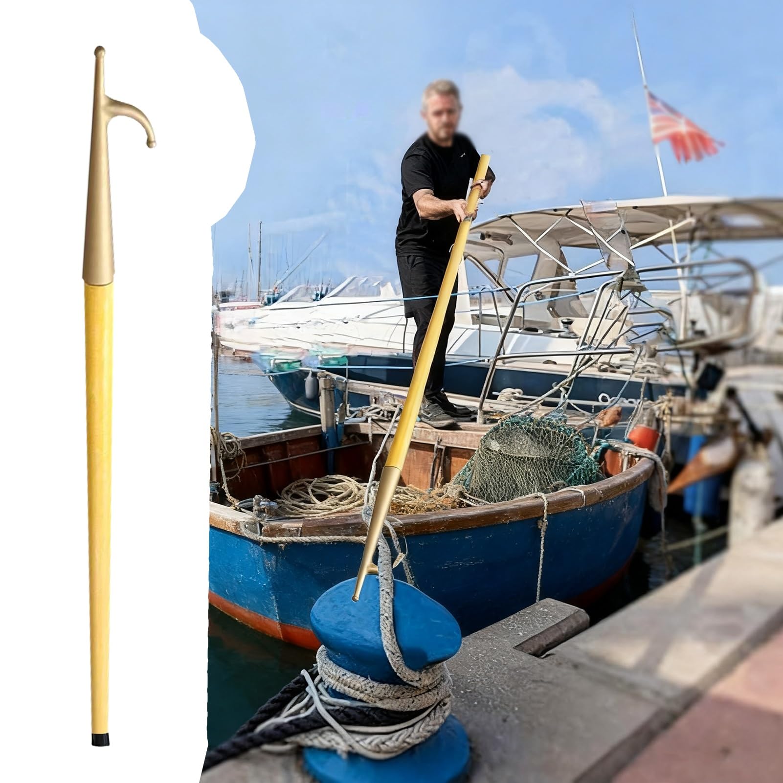 Mezzo Marinaio per Barca Palo per Gancio di Ormeggio, Pali In Fibra di Vetro ad Alta Capacità di Carico, Attrezzo per Appendere Pali Della Luce con Ganci Sostituibili(115cm/45")