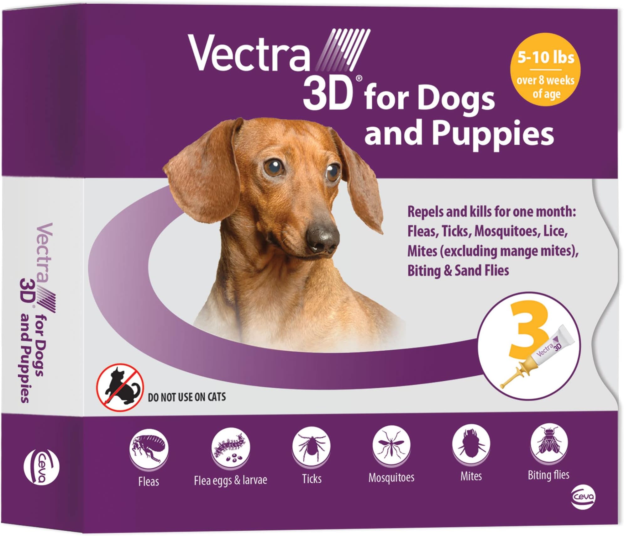 Flea and Tick Prevention for Dogs, Kills and Repels Fleas, Ticks & Mosquitoes | Fast‑Acting, Waterproof, No Prescription Needed | Extra Small Dogs 5-10 lbs, 3‑Month Supply