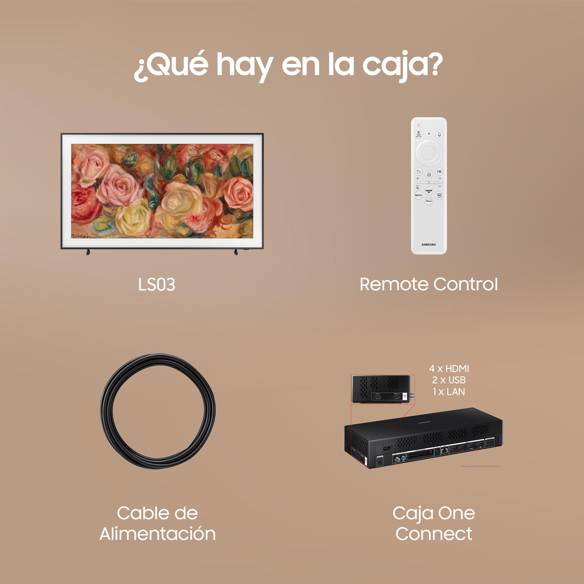 Samsung TV The Frame 4K 2024 43LS03D Smart TV de 43" con Galería de Arte con Display Mate, Marcos Intercambiables, 100% Volumen de Color con Quantum Dot y One Connect y Cable Casi Invisible