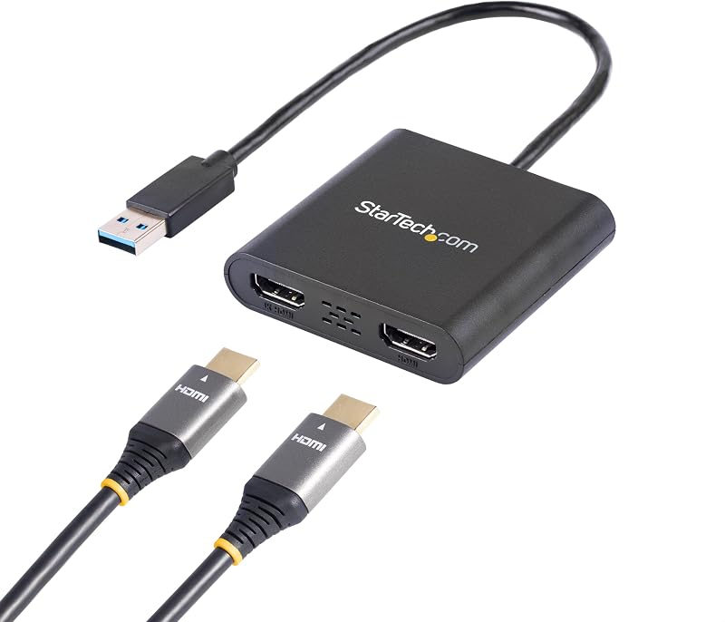 Adaptador StarTech USB-A 3.0 a HDMI dual, 4K 30Hz + 1080p 60Hz, solo Windows | USB de 5 Gbps a 2 gráficos externos HDMI, 1 x 4K 30 Hz + 1 x 1080p 60 Hz, extensible o duplicado