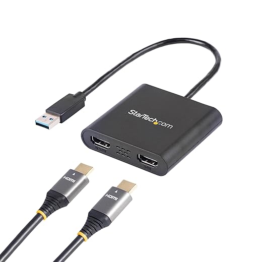 StarTech.com USB to Dual HDMI Adapter - 4K - External Video Card - USB to HDMI Adapter - Monitor Adapter - USB 3.0 to HDMI Dual HDMI 1 Black