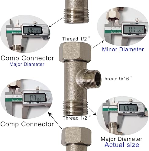 Miniatura 3 de Bidet T Adapter - T Valve Adapter for Bidet (Thread Size 1/2' x 1/2' x 3/8" or 9/16'), Brass Coated Nickel, 3 Way Tee Connector