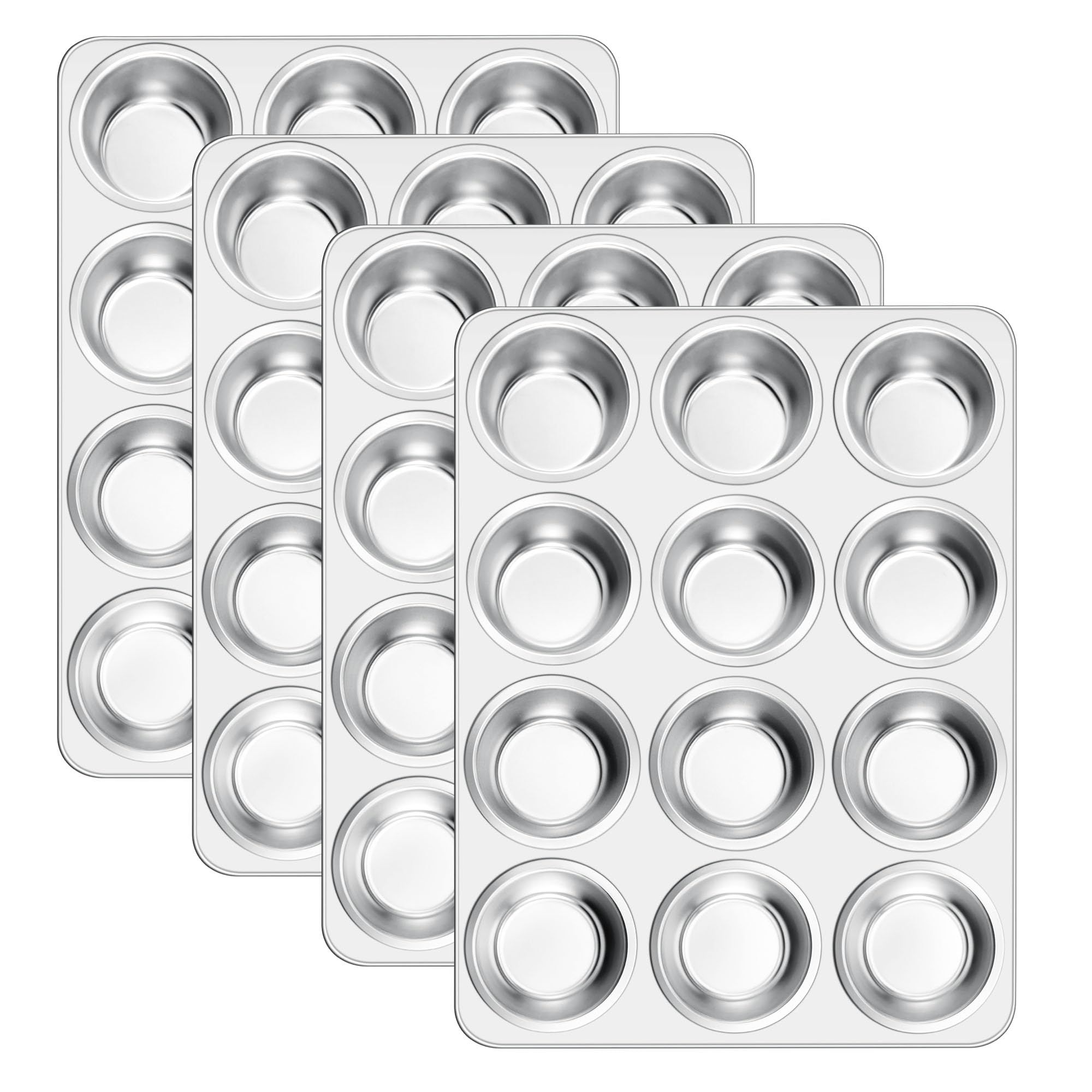 E-far Muffinform für 12 Muffins, Edelstahl, Cupcake-Form für den Ofen, 6 Stück | Ungiftige Metall-Muffinformen zum Backen von Muffins und Cupcakes, normale Größe und leicht zu reinigen, spülmaschinenfest