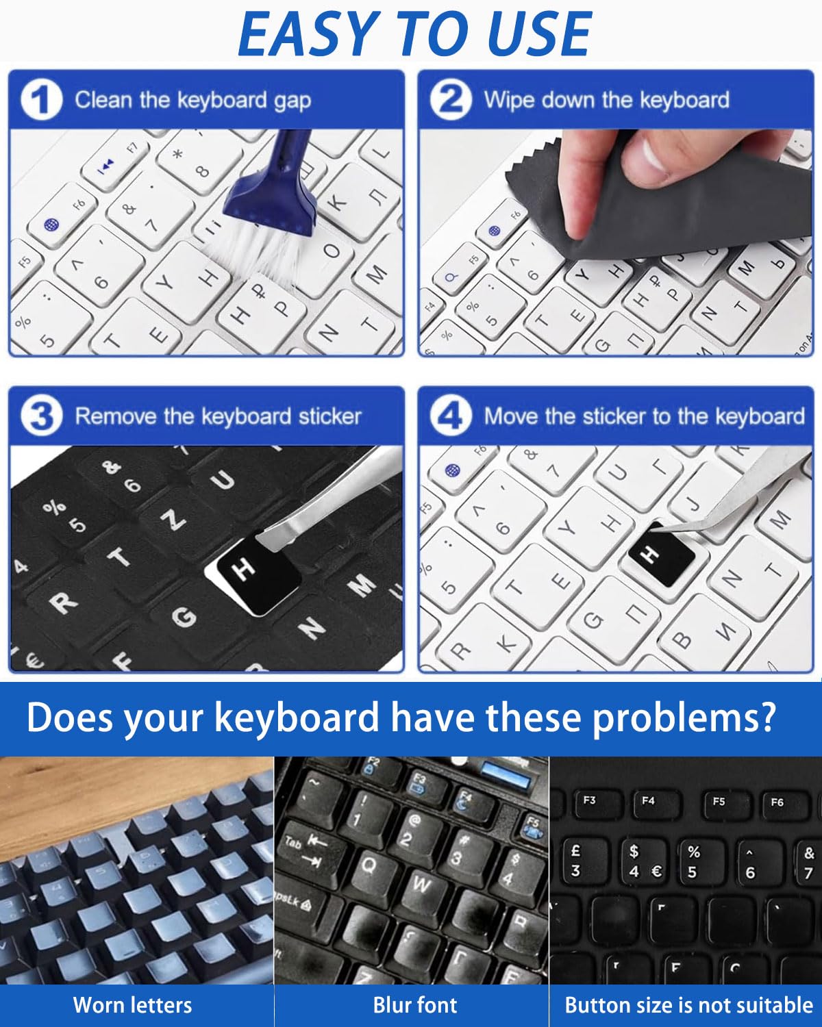 LEEQ 3 Piezas Pegatinas de Teclado Español Universales Calcomanías de Teclado de Repuesto Cubren Fondo con Letras Blancas para Computadora Portátil de Escritorio