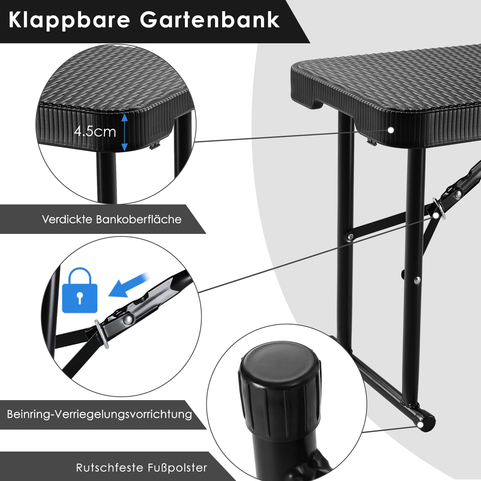 LIFERUN 2 pcs Bierbank Klappbar, Klappbank Garten, Faltbank Camping | 183cm Faltbare Campingbank, Bierzeltbank mit Tragegriff, Gartenbank Partybank aus HDPE Kunststoff & Stahlgestell,Rattan-Optik