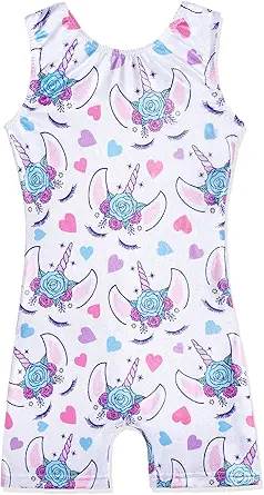 HOZIY Girls Gymnastics Leotards for Kids Tumbling Outfits Biketard Sparkle Adorable Pattern