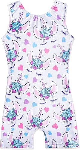HOZIY Girls Gymnastics Leotards for Kids Tumbling Outfits Biketard Sparkle Adorable Pattern