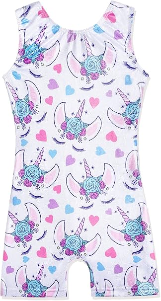HOZIY Girls Gymnastics Leotards for Kids Tumbling Outfits Biketard Sparkle Adorable Pattern