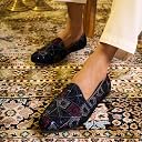 FAUSTO FST KI-3651E BLUE-47 Men Blue Silk Zardosi Sequin Velvet Ethnic Slip On Juttis and Mojaris for Wedding|Traditional Sherwani Shoes|Tuxedo Slip-On Shoes (13 UK) gallery image