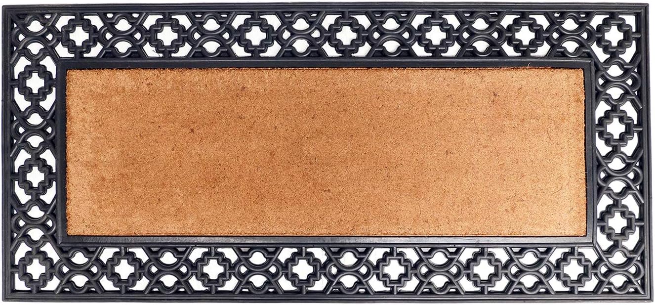 Onlymat Natural Rubber Coir Rectangular Doormat with Designer Border Long-Lasting, Heavy Duty, Anti-Slip PVC Backing, Large & Thick Entryway Rug for Indoor & Covered Door Entrances, Brown & Black