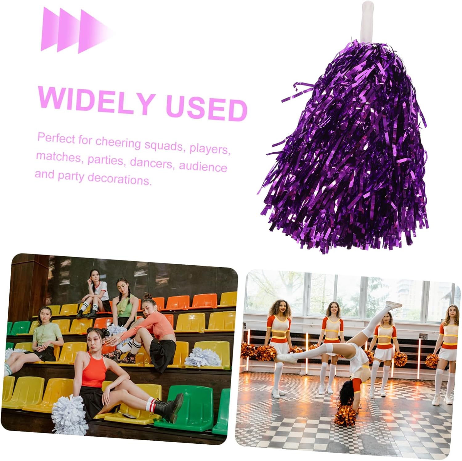 MAGICLULU 16pcs Cheerleader Pom Poms Handles Metallic Foil Cheerleading Pompoms Party Costume Accessory for Sports Events Dance Performances and Celebrations
