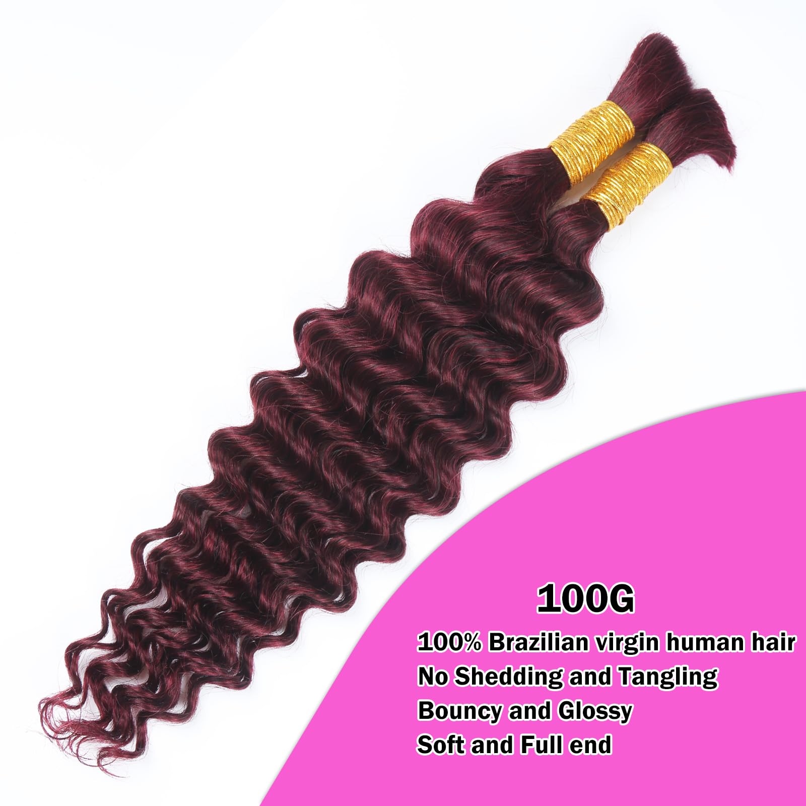Menschliches Flechten Haar für Boho Flechten Burgund Deep Wave Bulk menschliches Haar für Flechten 45cm 18 Zoll #99j Curly menschliches Haar Flechten Keine Schussbündel für Frauen