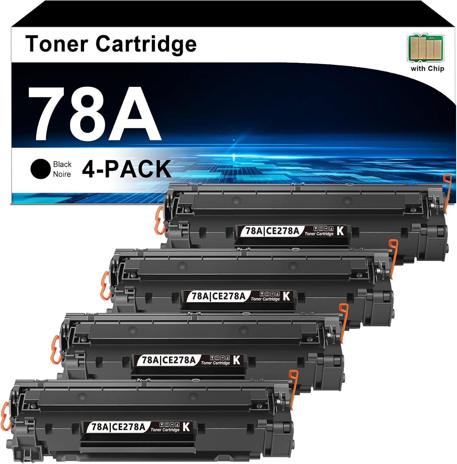 CE278A 78A Toner Cartridge with Chip Compatible 78A Black Toner Cartridge Replacement for HP 78A for Laser Pro P1606dn P1606 P1566 P1560 M1536dnf M1537dnf M1538dnf M1530 MFP Printer (Black,4 Pack)