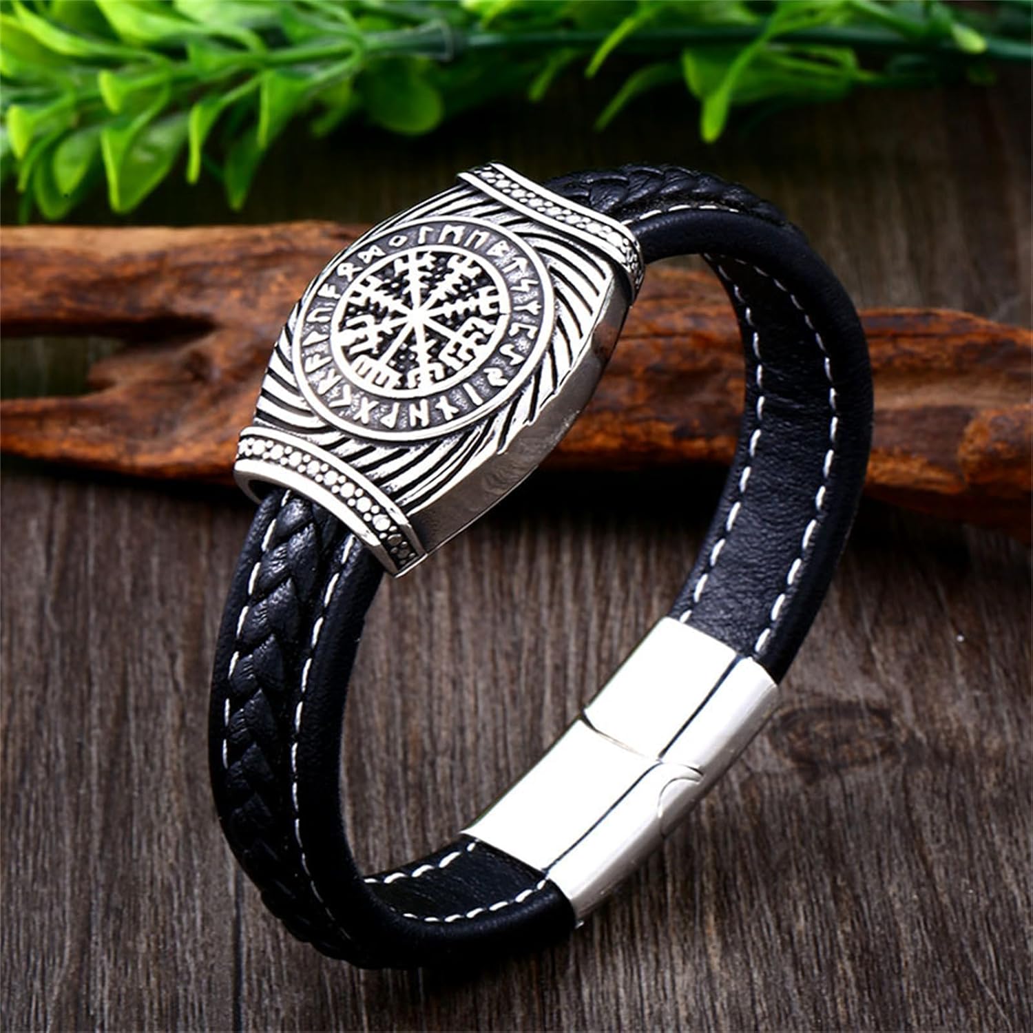 OIDEA Mens Viking Compass Leather Bracelet: Viking Rune Celtic Knot Bracelets for Men Stainless Steel Cuff Bracelet with Clasp Norse Amulet Jewelry Gifts - Image 4