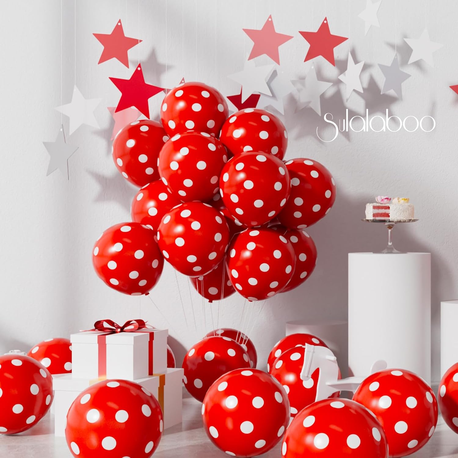 60PCS Red Polka Dot Balloons 12 Inch Latex Helium Round Party Balloons Kit for Birthday Party Decorations - Image 4