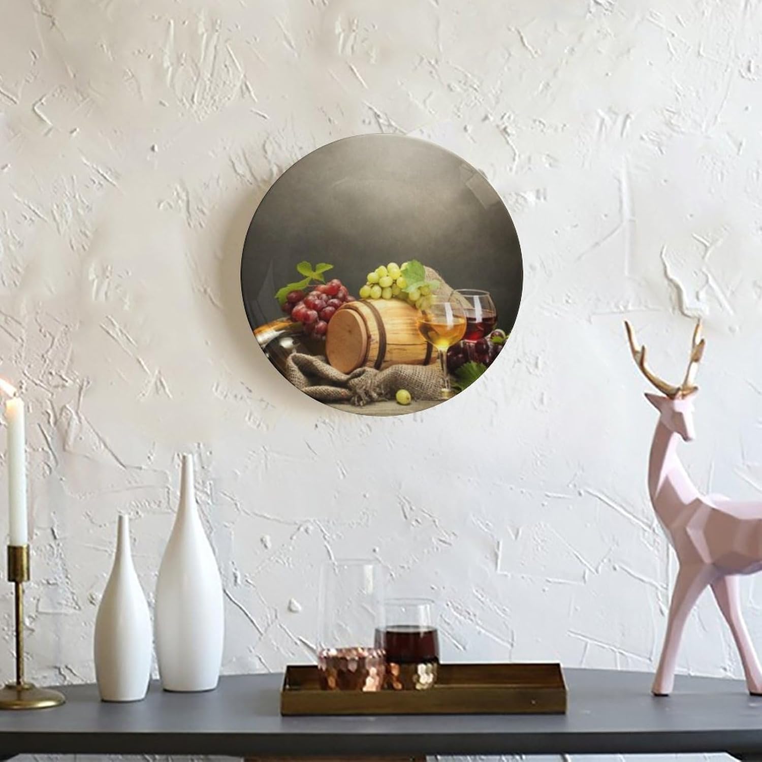 装飾プレート 10インチ ワイングラスと樽 ラウンドディスプレート テーブルトッププレート装飾 スタンド付き ディスプレイ リビング