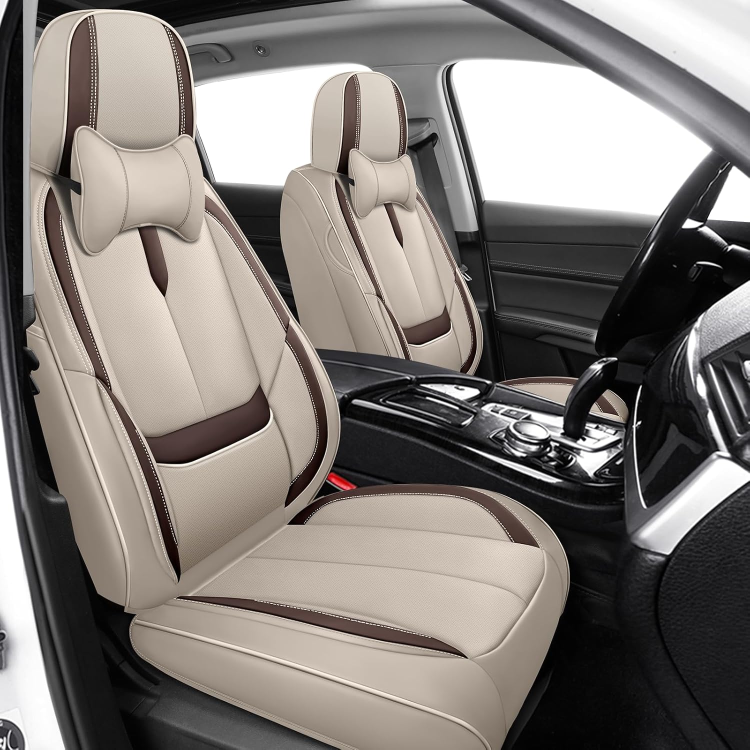 ILMO Car Seat Covers Tailored for Toyota Prius 2001-2026– Airbag-Compatible Auto Chair Covers – All-Inclusive Seats Cover(Beige&Brown, Luxury Front Set)