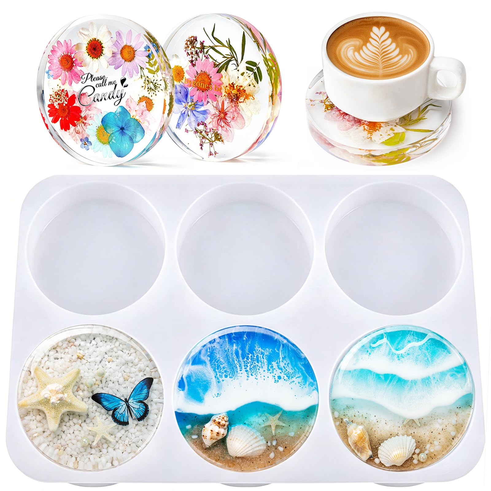 Photo 1 of HeyClear Silicone Molds for Resin Coasters, 6-Cavity Round Epoxy Resin Molds for Crafts, DIY Tray, Flower Bouquet Preservation Moldes para Resina Epoxica