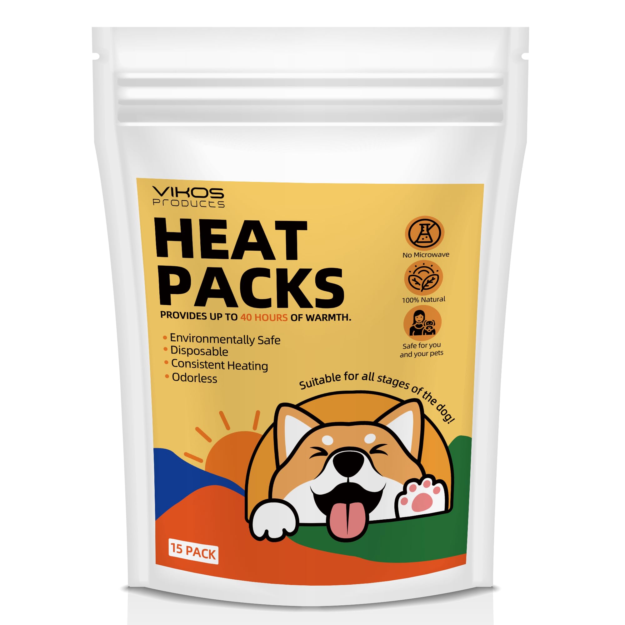 VIKOS Products (15-Pack Upgraded Heat Packs for Newborn Puppy, Anxiety Dog Toys Replacement Heat Packs, Disposable Puppy Warmers - Lasting for Approximately 40 Hours — image 1