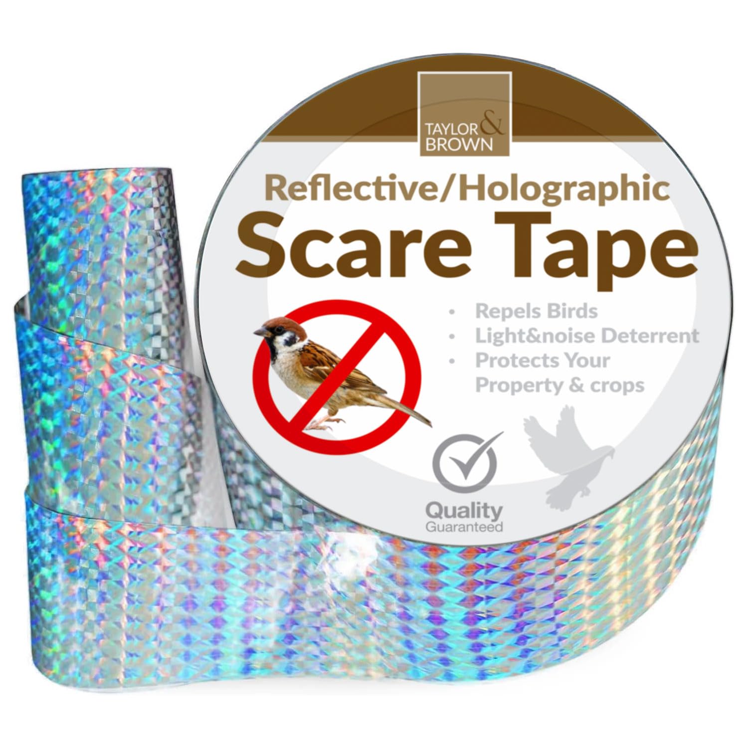 Taylor & Brown Bird Reflective Tape, 106m (350feet) Holographic Bird Scare Repellent Flash Tape Pigeon Deterrent Double Sided Scare Tape 5cm (2 inch) for Pigeon Gulls Crows Starlings Swallows