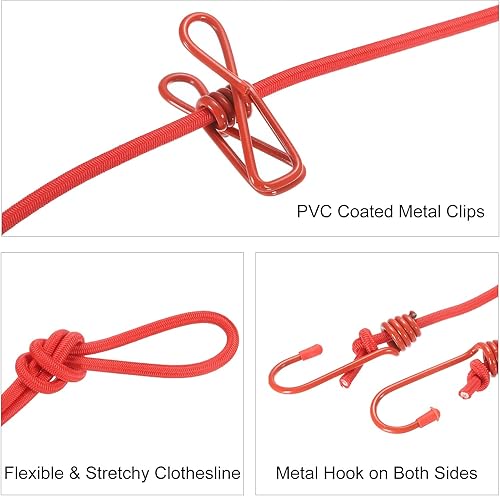Miniatura 10 de uxcell Tendedero de viaje, tendedero portátil con 12 pinzas para la ropa, 5.9 pies, resistente al viento, elástico, línea de ropa para lavandería,