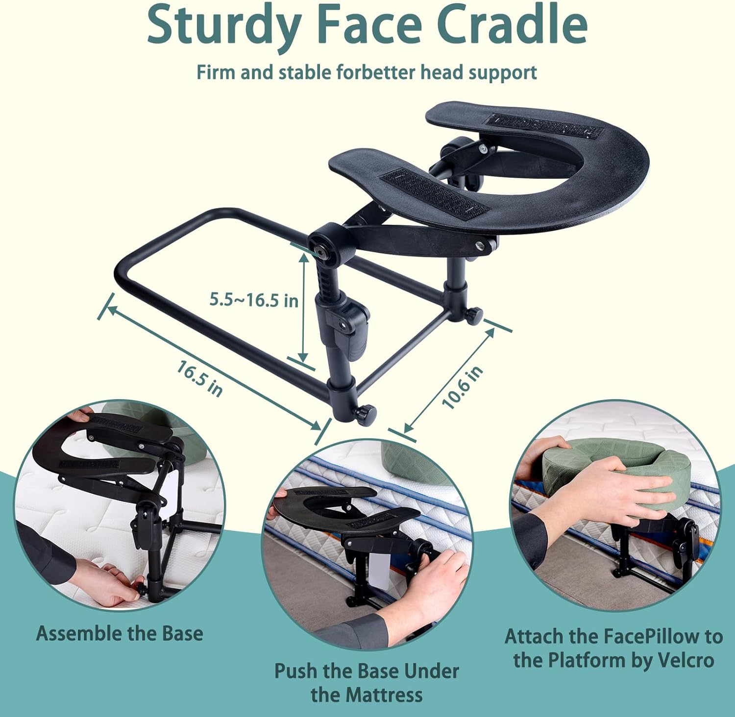 Massage Headrest for Bed,Adjustable Face Down Pillow After Eye Surgery Vitrectomy,Massage Head Rest for Bed at Home Mattress,Portable Massage Pillow Face Cradle (Black,6-17IN)