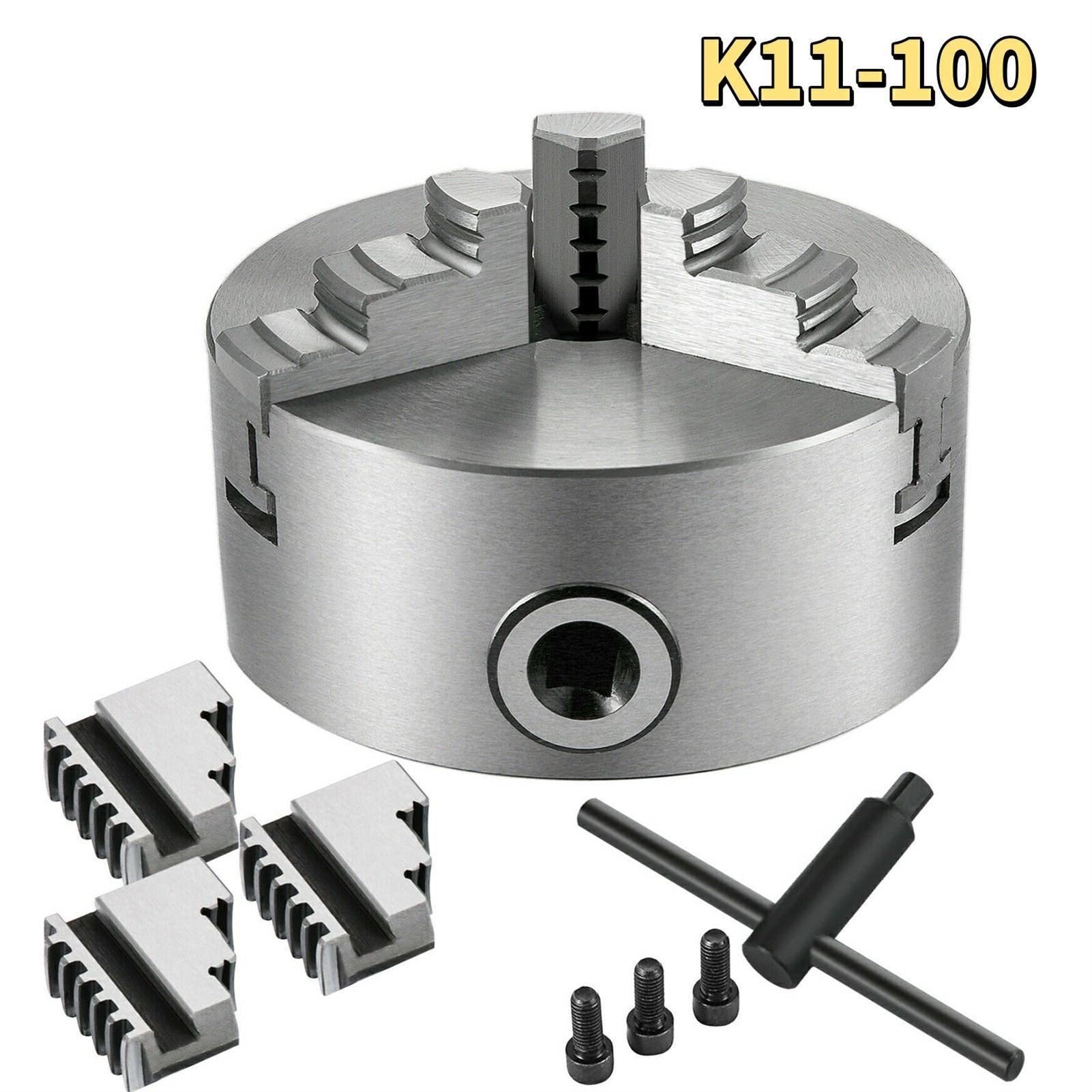 Mandril de Torno, K11-100 Torre de torno 100mm 4 pulgadas Agocine a egocéntrica 3 mandíbulas con dos juegos y pernos montaje for torneado madera Cnc Torno