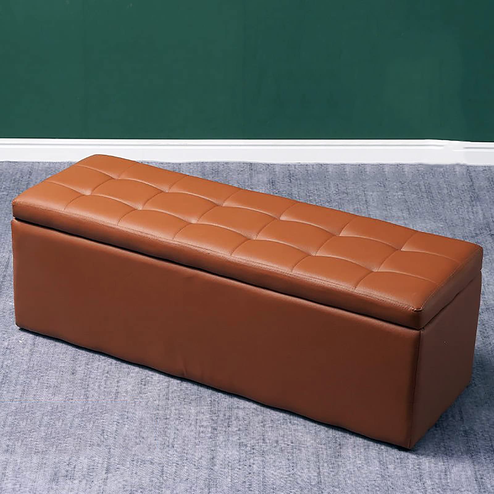 Panca ottomana portaoggetti di Grande capacità,Panca portaoggetti poggiapiedi ottomana Rivestita in Pelle PU,Soggiorno Camera da Letto Corridoio Scatola portaoggetti Rettangolare-B 70x40x40c