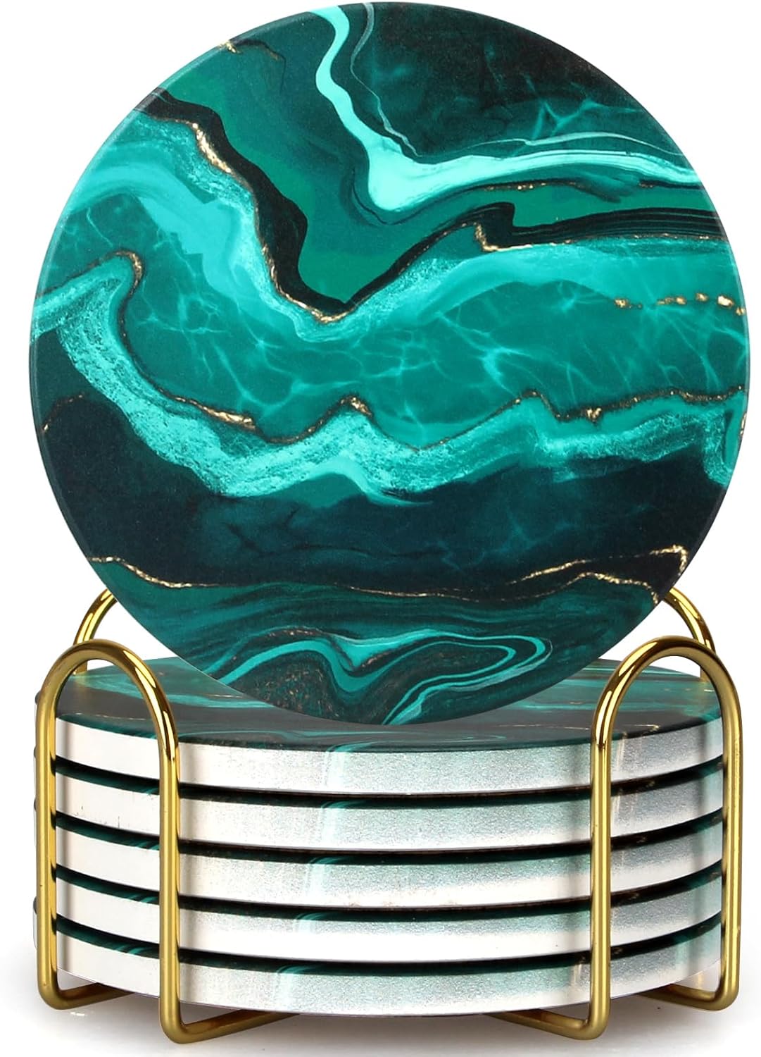 6 pcs Absorbent Agate Coasters with Holder Modern Marble