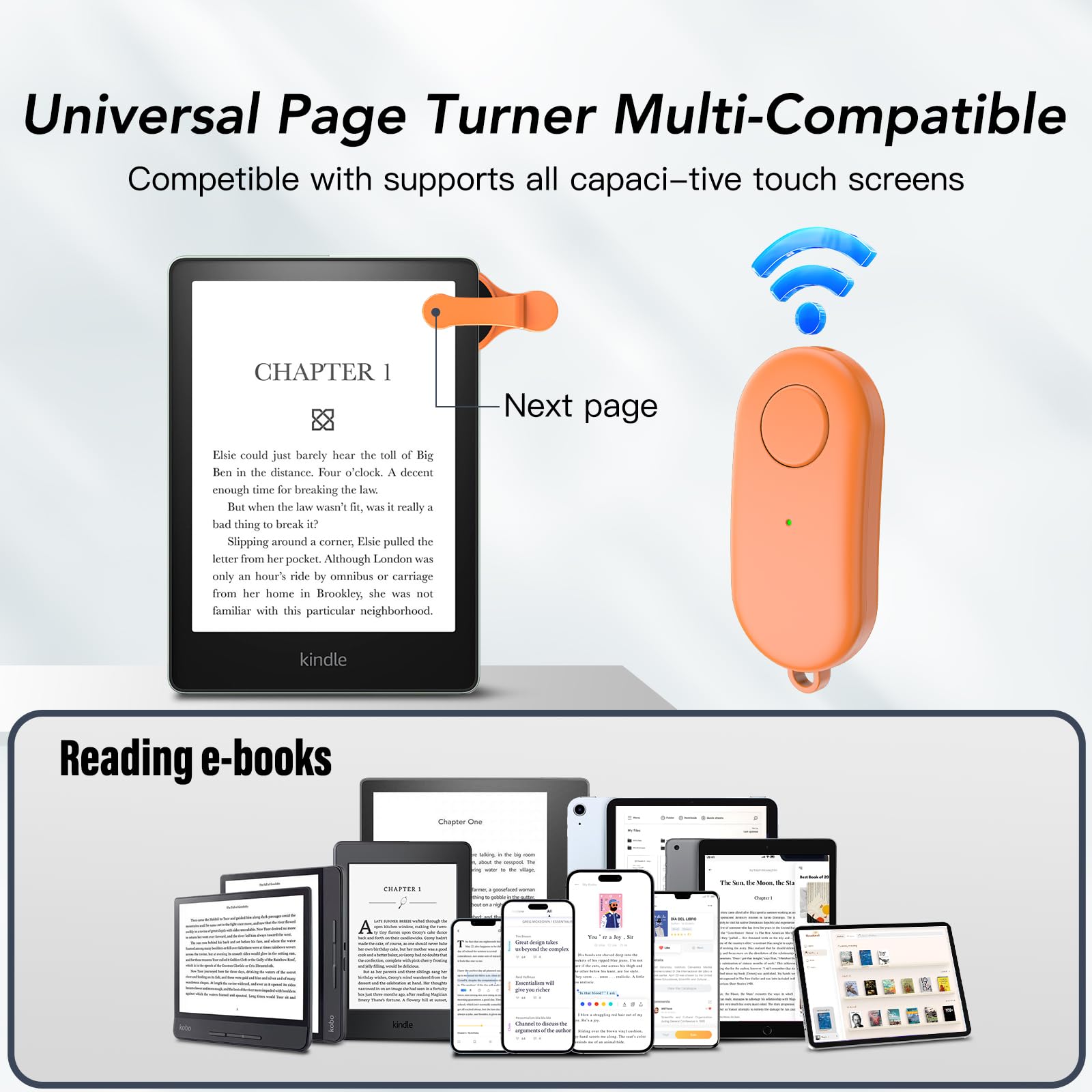 Seitenumkehrer mit Fernbedienung für Kindle Paperwhite Oasis Kobo eReader, Kindle Clicker für iPhone, iPad, Android-Tablets, Kamera-Videoaufzeichnung und Auslöser-Selfie