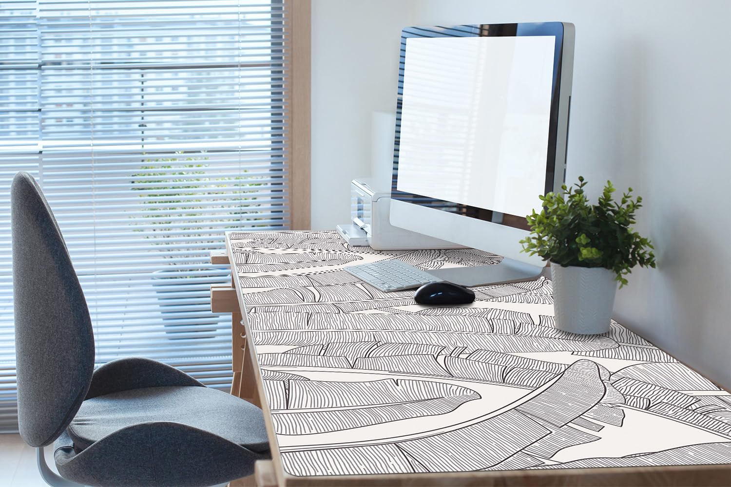 Sottomano da Scrivania 120x60 cm Facile da Pulire Antiscivolo Superficie Protettiva Protezione e Decorazione in Vinile PVC per Ufficio e Casa Impermeabile - Foglie di banano