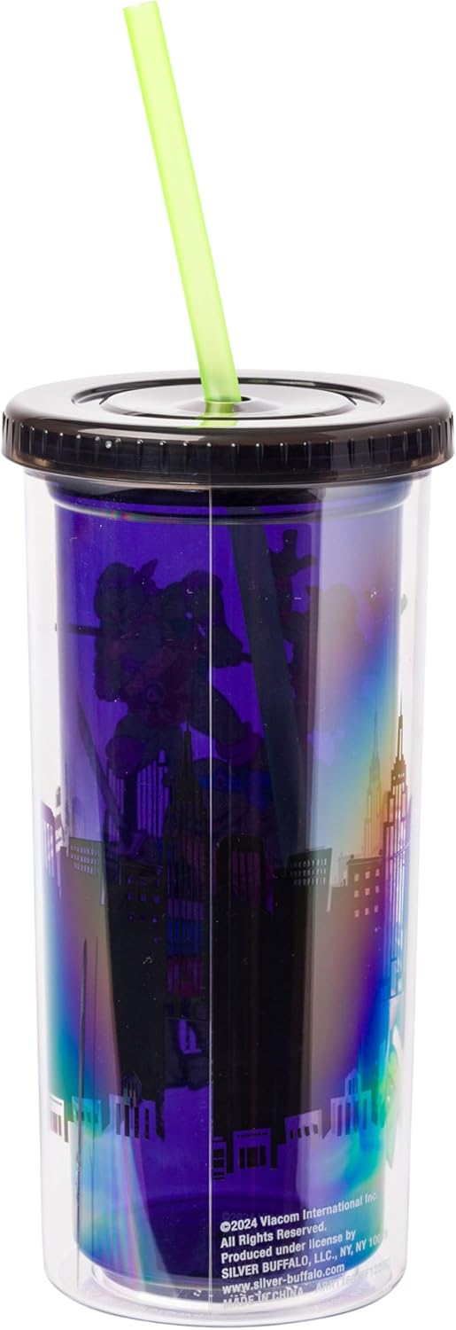Silver Buffalo Teenage Mutant Ninja Turtles TMNT Featuring Leonardo, Raphael, Donatello, and Michelangelo Plastic Tall Cold Cup with Lid and Straw, 20 Ounces - Image 2