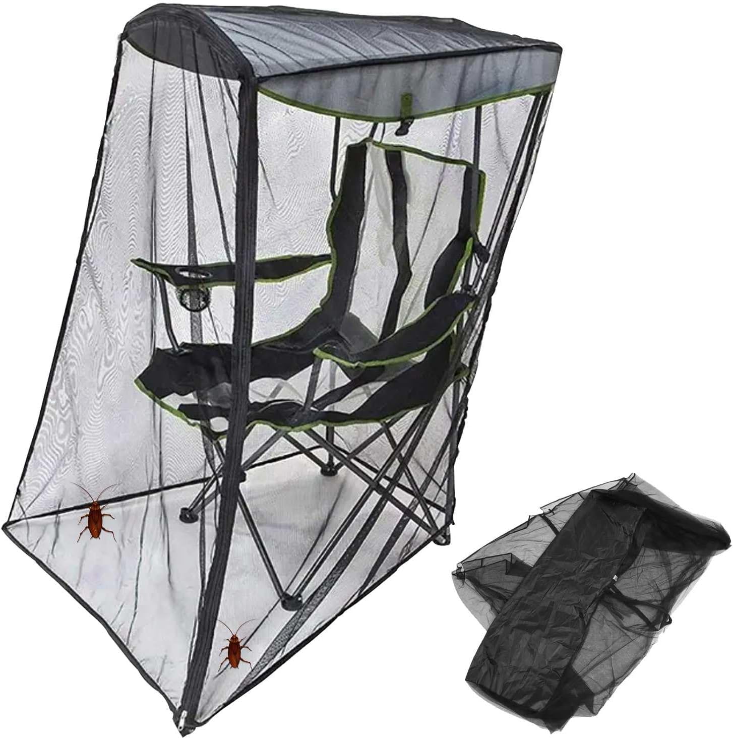 Mosquito Net for Chair Outdoors, Mesh Sun Shade Net Tarp Screen Camping Chair Canopy Sunshade Cover Black Fine Mesh Double Sided Zipper Strap for Travel, Camping, Gardening, Fishing