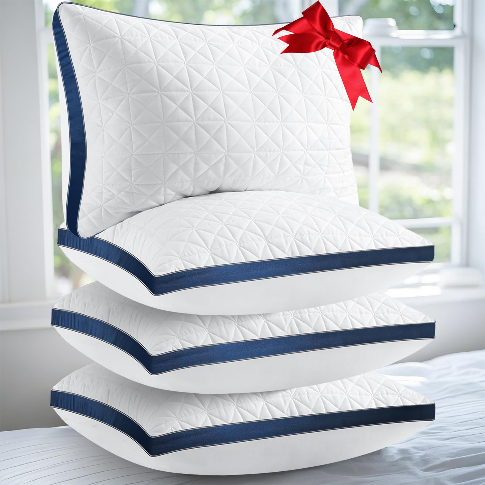 Slybear Pillows Standard Size Set of 4 Cooling Hotel Luxury Bed Pillows for Sleeping 4 Pack, Supportive Breathable Down Alternative Gusset Standard Pillow for Back Stomach or Side Sleepers