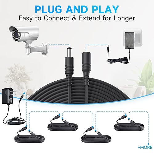 Miniatura 6 de Paquete de 2 cables de extensión de alimentación CC de 6 pies, 2 unidades, cable de extensión de 12 V CC de 0.217 in x 0.083 in para cámara de