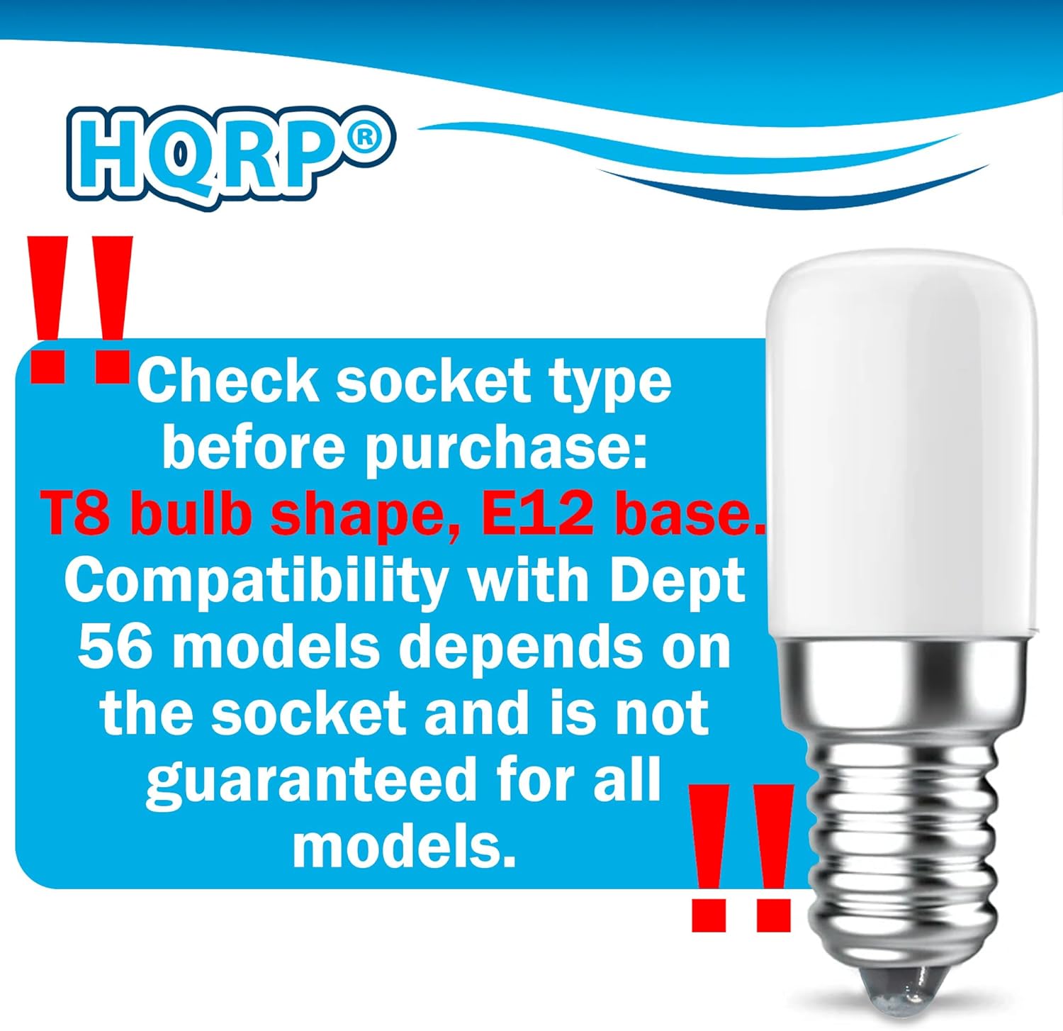 HQRP T8 E12 Light Bulbs 12-Pack 56.99244 Replacement for Dept 56 Christmas Village Houses, Warm White, 2W Energy-Efficient LED Lights