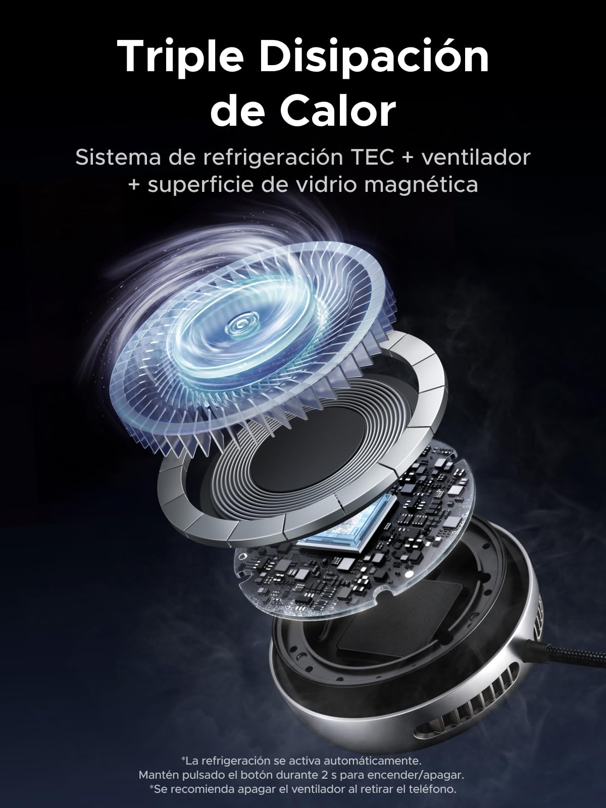 UGREEN MagFlow Pro Cargador Inalámbrico iPhone Magsafe, Qi2 25W Certificado Carga Rápida, Refrigeración MAX con Tec Cooling y Ventilador Integrado, Compatible con iPhone 17 16 15 14 13 12