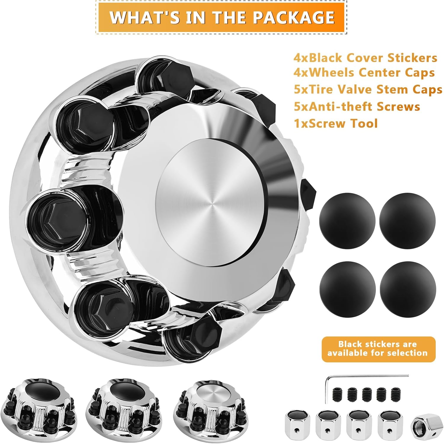 8 Lugs Wheel Center Caps Hub Caps Compatible with Chevy Silverado 2500 3500 Epress Van Set of 4 OEM Replacement Chrome Auto Hub Covers, Easy Bolt On - Fits 16" Inch Wheel Rims Caps