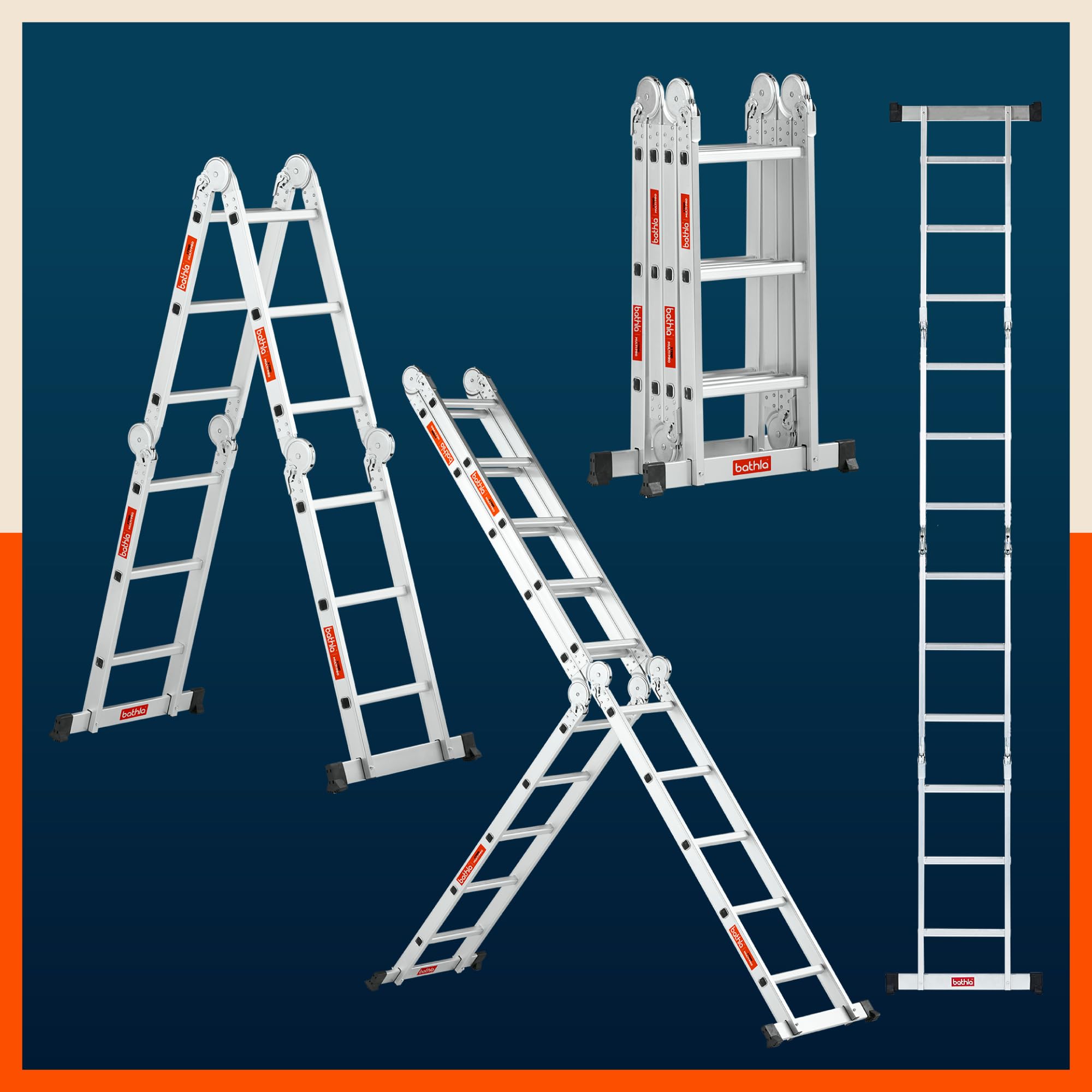 Bathla X-Tend 15 Ft Aluminium Multipurpose Foldable Step Ladder | Portable & Compact Folding Design | 150 Kg Load Capacity | 2-Year Warranty | for Home & Industrial Use | (4.5 m 16 Step) — Amazon image 10