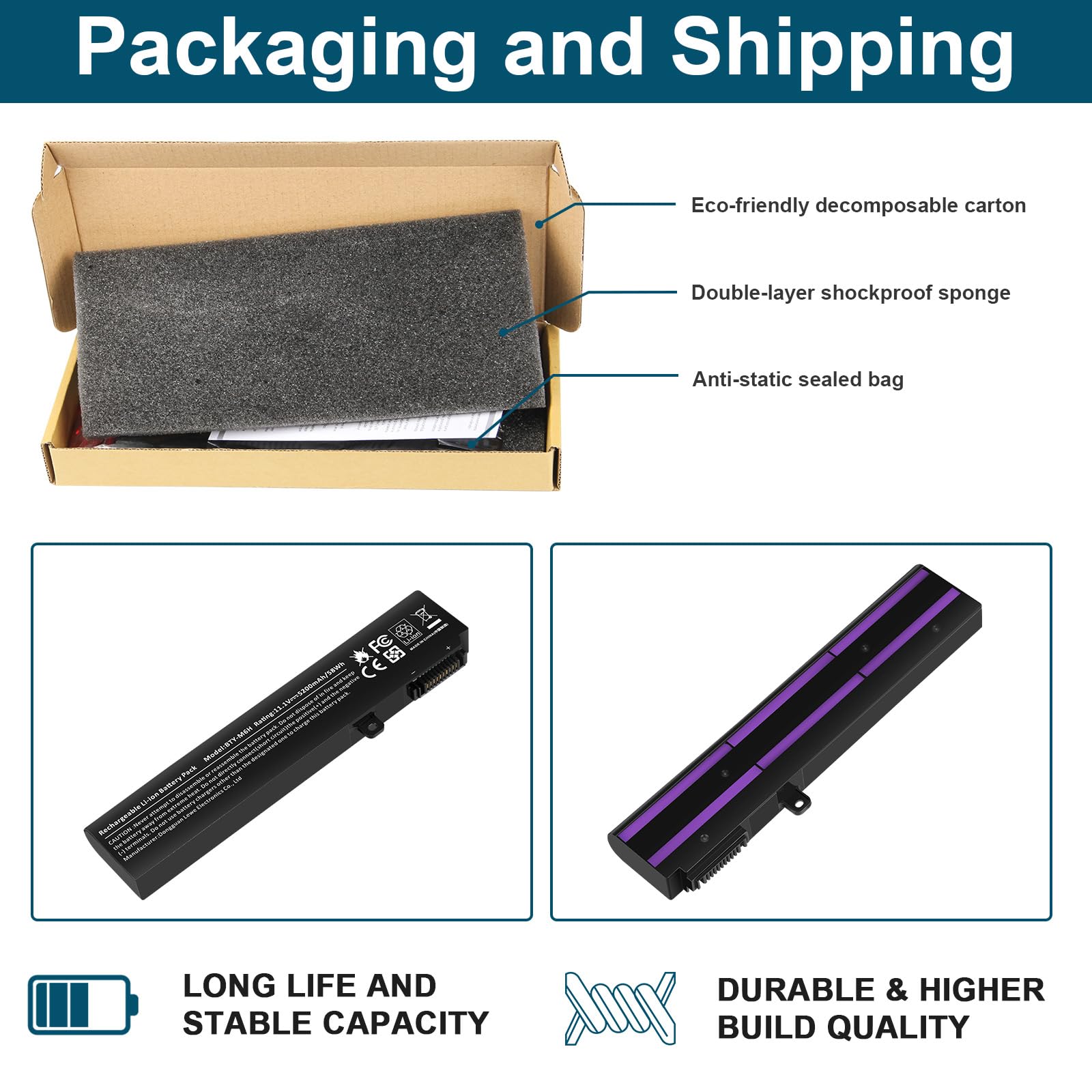 ASUNCELL 11.1V/5200mAh BTY-M6H Batería para portátil MSI GE62 GE62VR GE62MVR GE63 GE72 GE72VR GE72MVR GP62VR GP62MVR GP72 GP72VR BTY-M6H 3ICR19/65-2 3ICR19/66-2 MS-16J1 MS-16J2