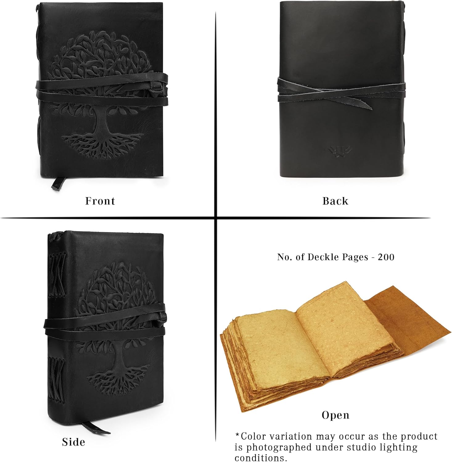 Tree Of Life Leather Journal for Women and Men, Handcrafted Leather Journal for Writing Womens, Sketchbook, Travel Diary with Unlined Deckle Paper, Black 6x8