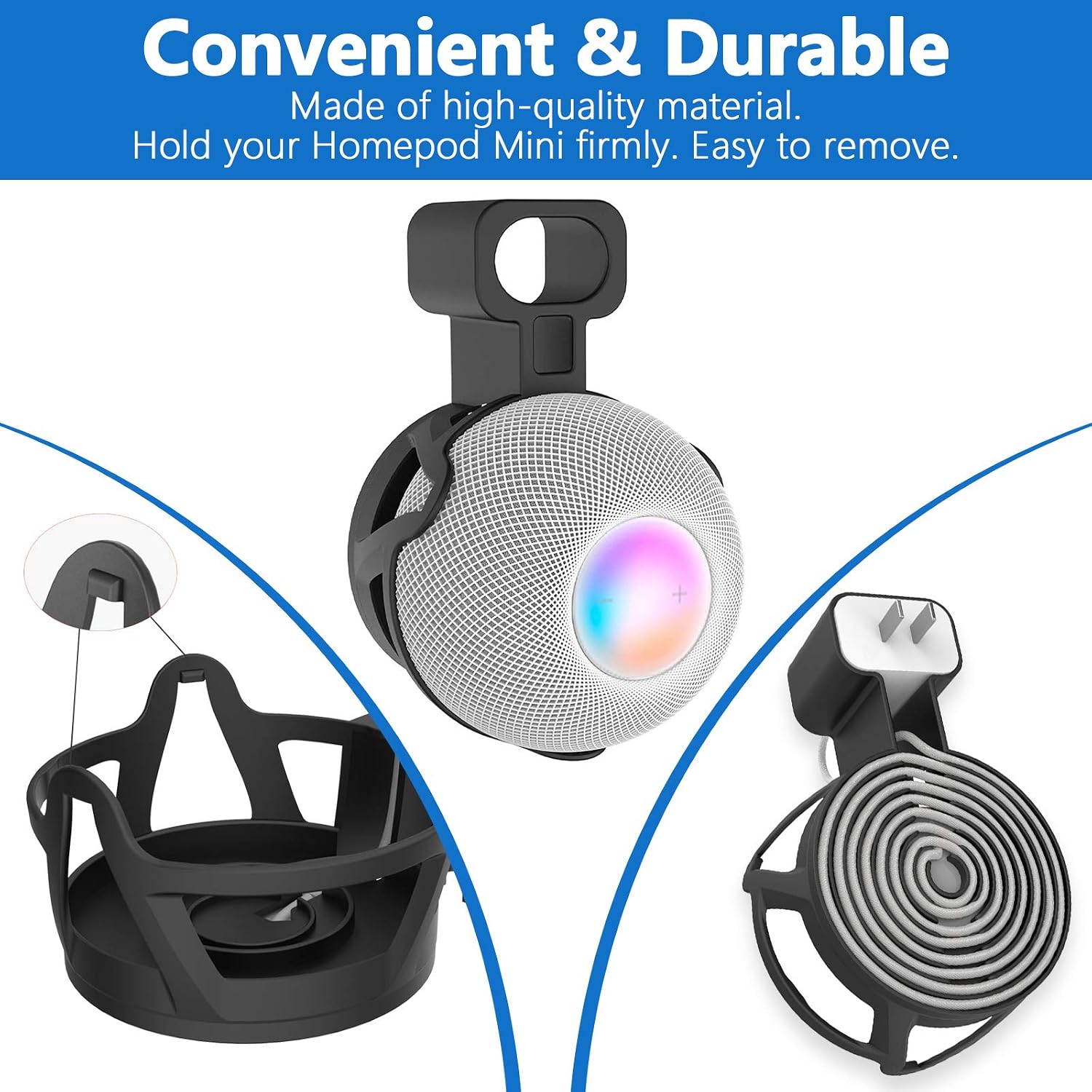 CUHIOY Homepod Mini Outlet Wall Mount Holder, Homepod Mini Plug Mount Stand with Cord Management for Space-Saving, No Messy Cords or Screws, Perfect Homepod Mini Speaker Accessories (Black, 1 Pack)