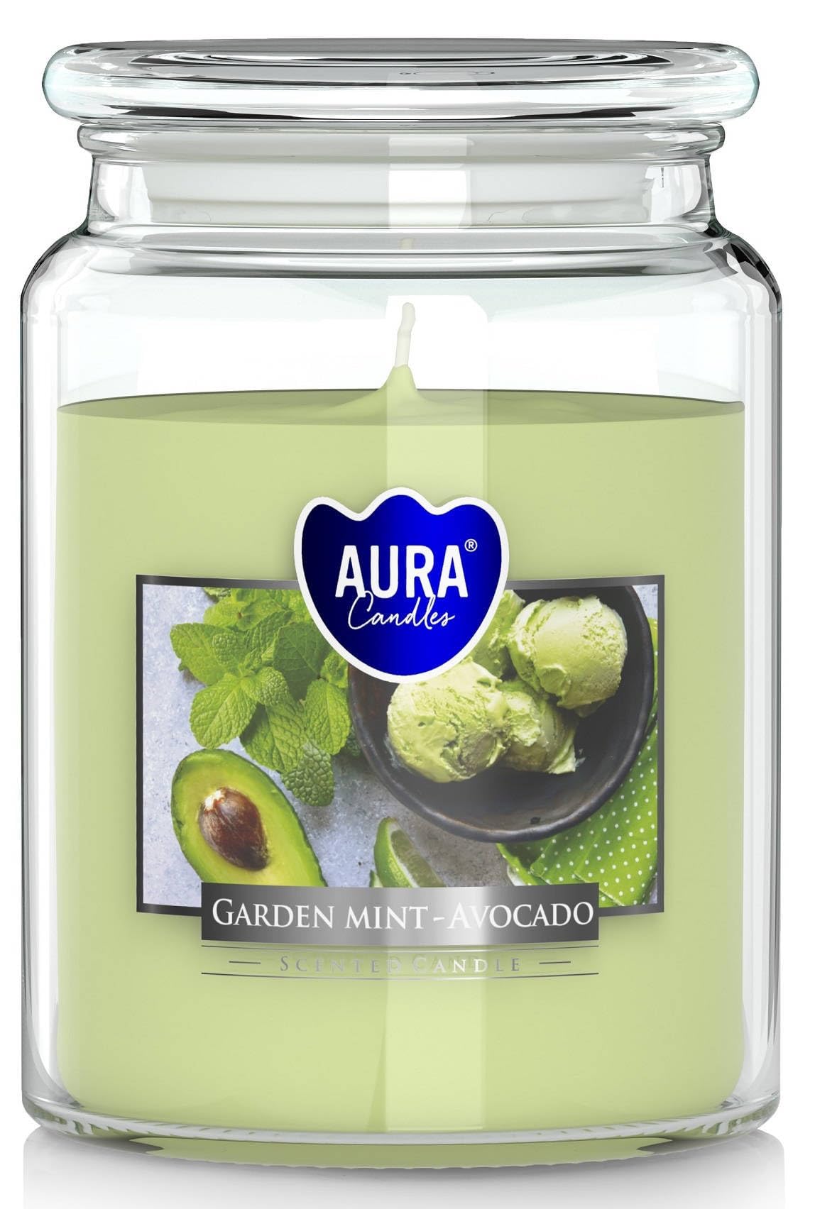 Bispol Scented Candle Garden Mint Avocado with Lid – Peach Scented Candle in Glass Jar – 500g