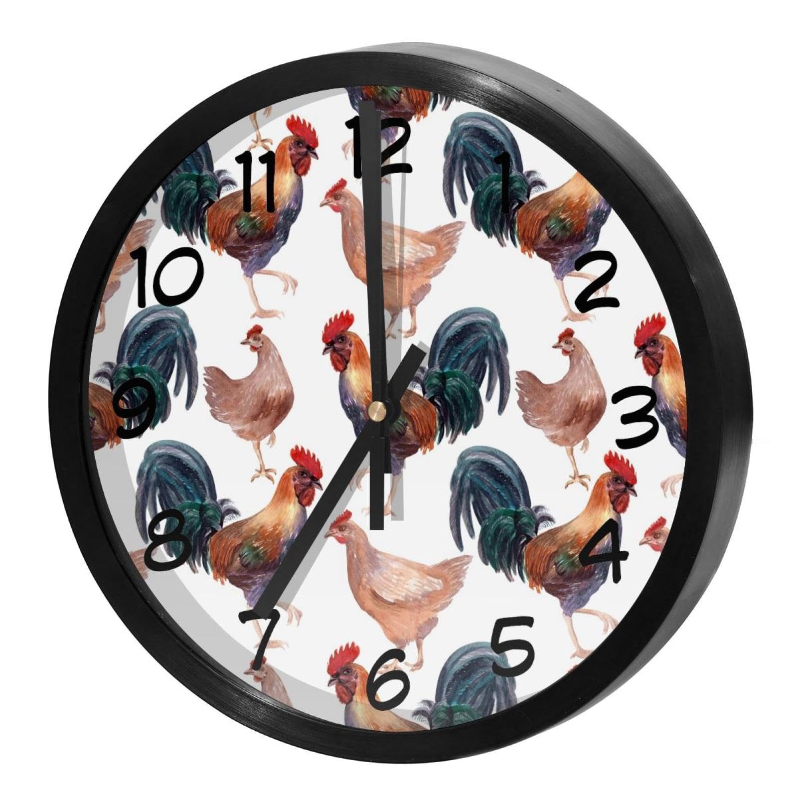 Horloge murale pour cuisine et maison style campagne avec illustrations de poules
