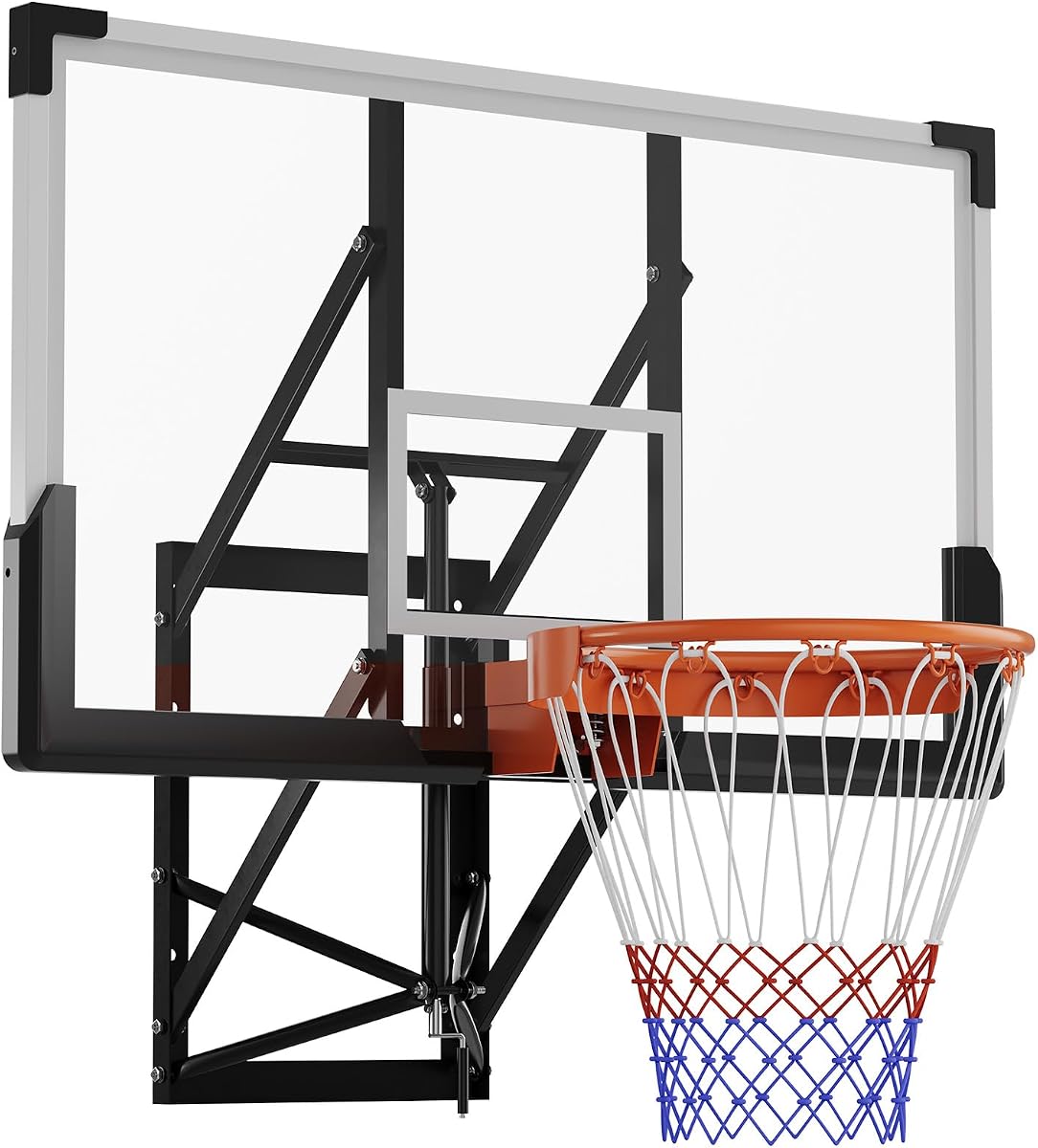 54" Wall Mounted Basketball Hoop, 8-10 FT Adjustable Height PC Backboard | Backboard Basketball Goal with 18 Inch Solid Rim for Indoor & Outdoor Use