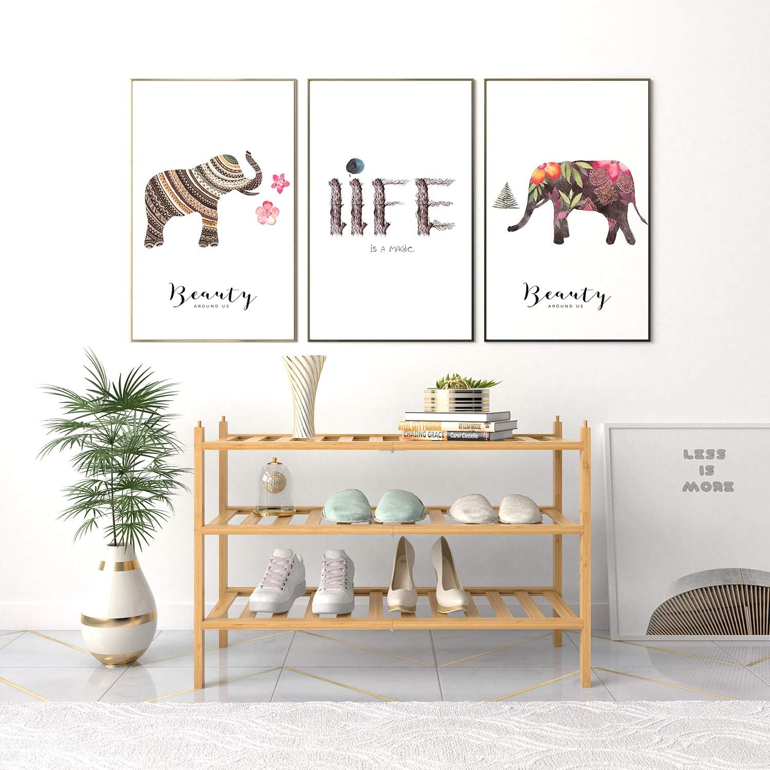 BAMFOX 3-Tier Shoe Rack,Bamboo Stackable Shoe shelf Storage Organizer For Entryway, Hallway, and Closet : Home & Kitchen