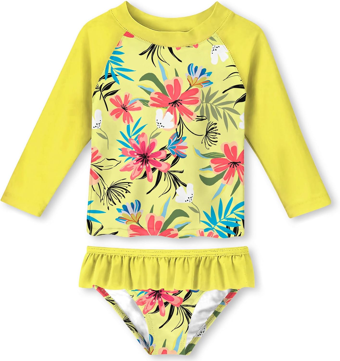 Funnycokid Girls Rash Guard Swimsuit Set Long Sleeve Bathing Suit Two Piece 2-10 Years